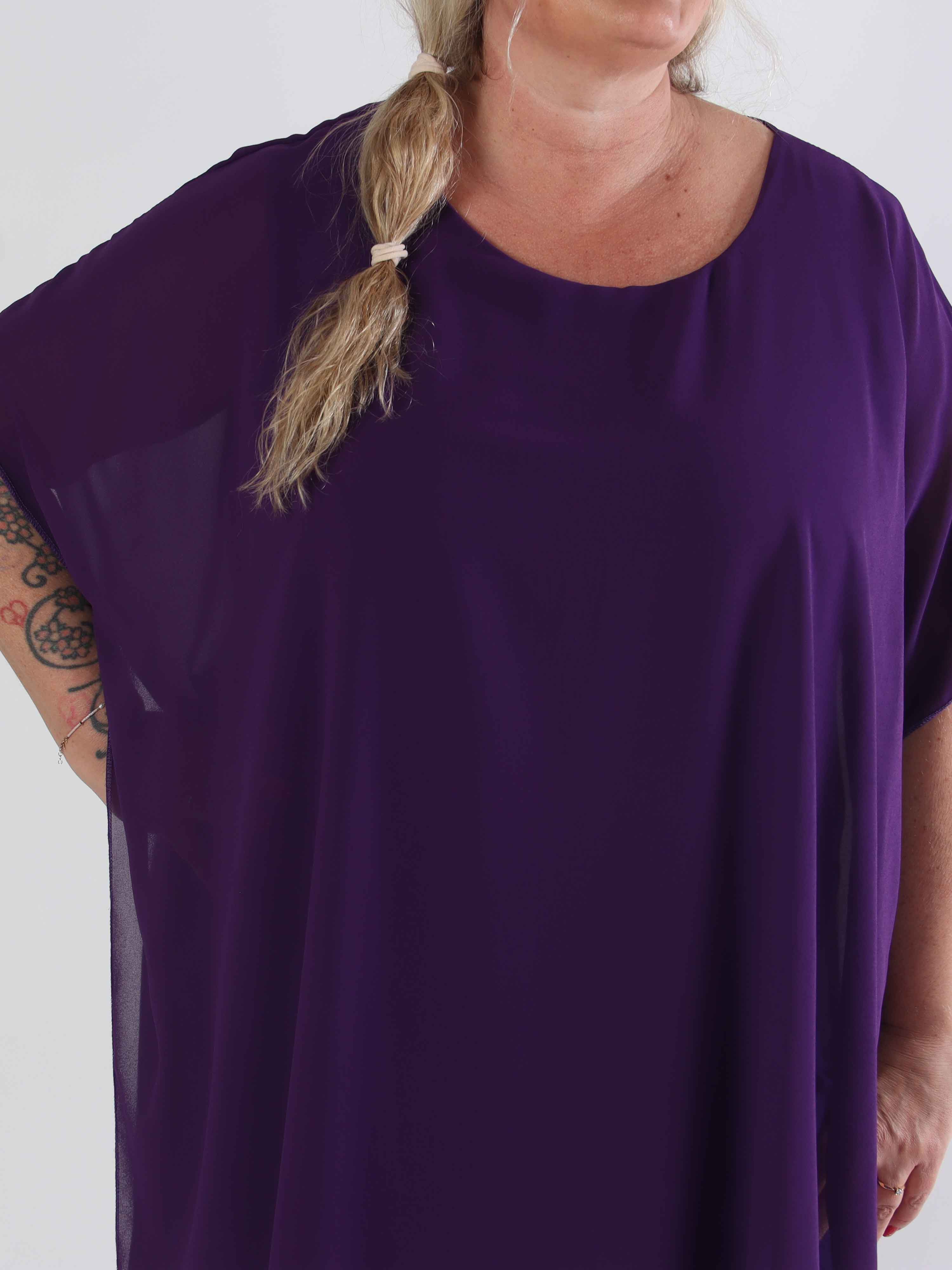 Mirabella Plain - Plus size tunikakjole med chiffonlag og underkjole i viskose